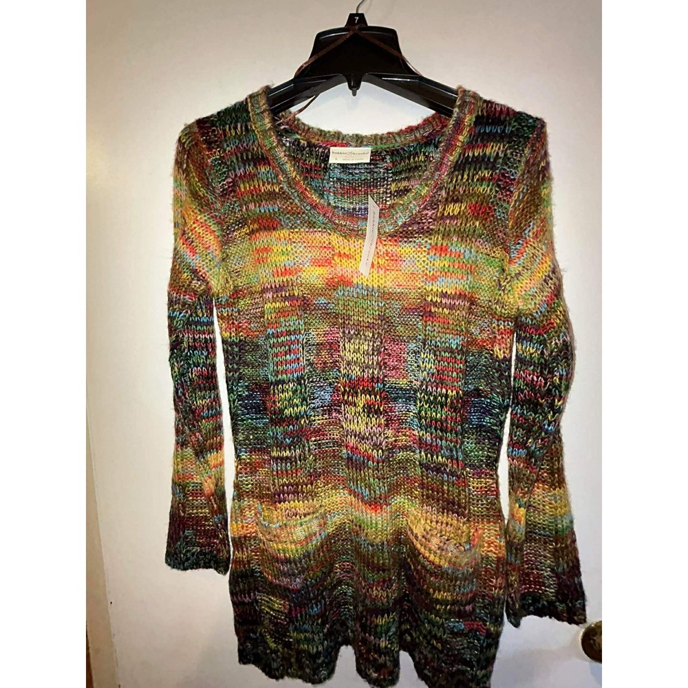 Bobbie Brooks Womens Multi Color Space Dye Knit Sweater Crew Neck Rainbow Large